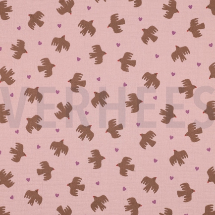 DOUBLE GAUZE GOTS BIRDS SOFT ROSE (hover)
