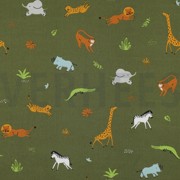 POPLIN GOTS ANIMALS ARMY GREEN (thumbnail)
