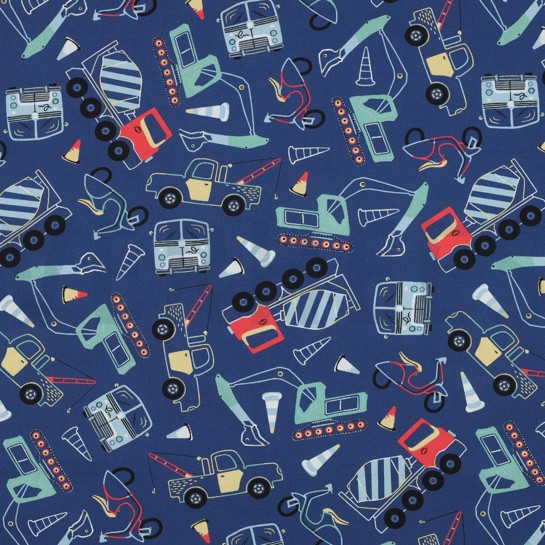 BAUMWOLLE POPELINE ARBEITSFAHRZEUGE BLAU #7