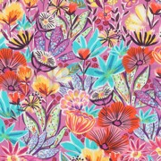 FINE POPLIN DIGITAL FLOWERS FUCHSIA (thumbnail)