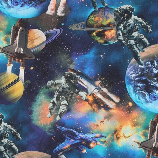 BAUMWOLLE POPELINE DIGITAL WELTRAUM MARINEBLAU #7