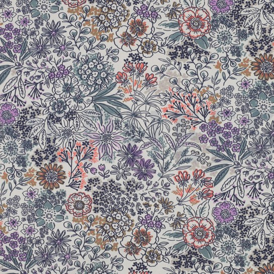 FINE POPLIN DIGITAL FLOWERS OFF-WHITE #7