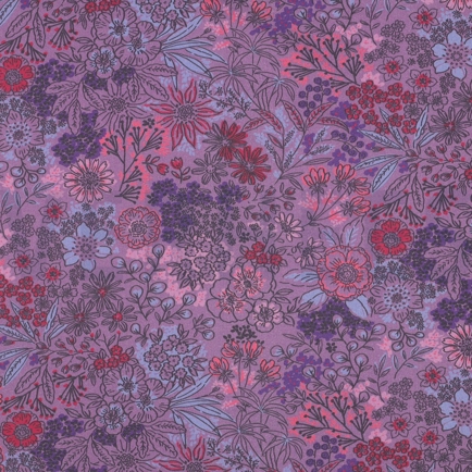 FINE POPLIN DIGITAL FLOWERS LAVENDER (hover)