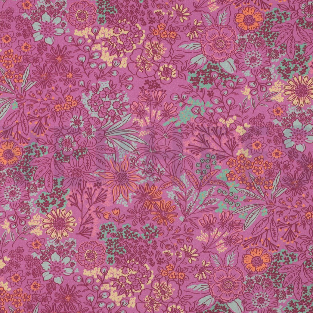 FINE POPLIN DIGITAL FLOWERS FUCHSIA