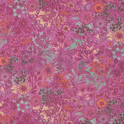 FINE POPLIN DIGITAL FLOWERS FUCHSIA (hover)