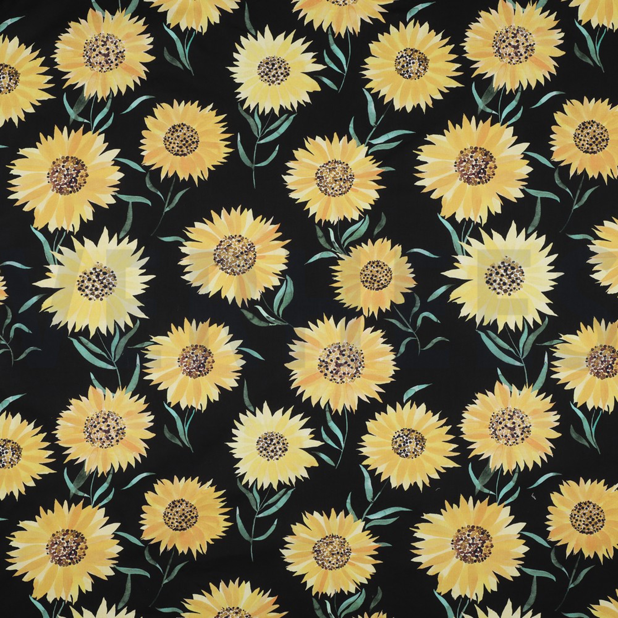 FINE POPLIN DIGITAL SUNFLOWERS BLACK (high resolution)