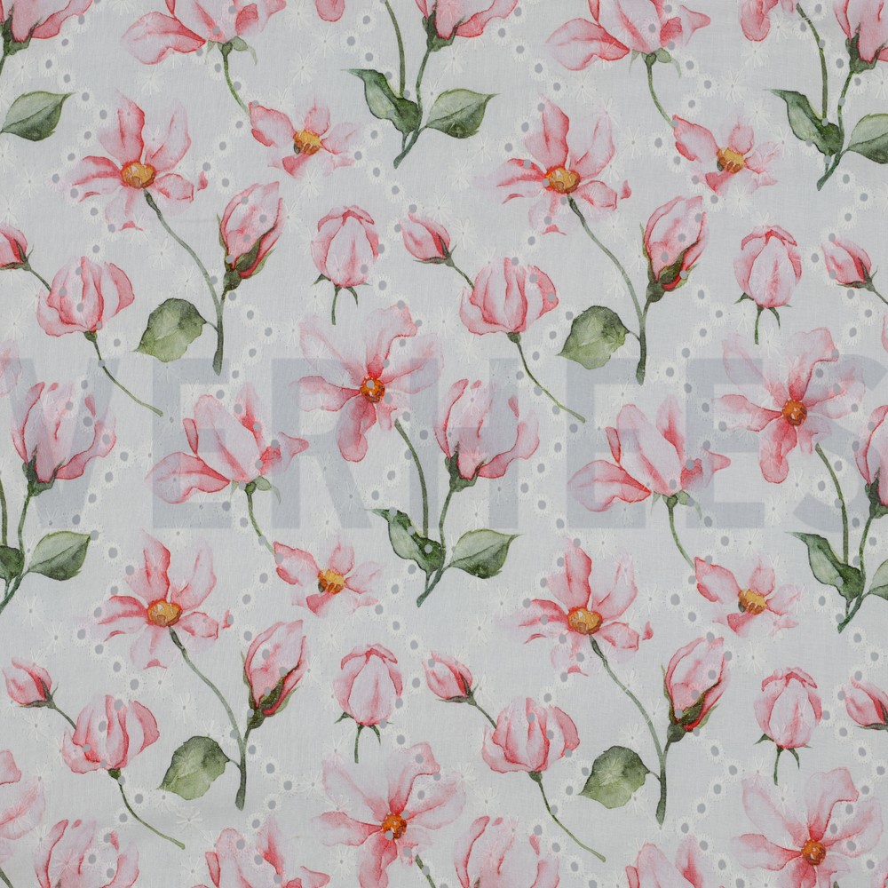 COTTON EMBROIDERY DIGITAL FLOWERS WHITE (hover)
