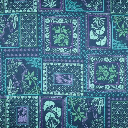 KATOEN SATIJN PATCHWORK BLOEMEN PETROL (hover)