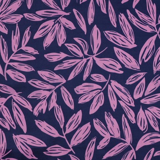 COTTON SATIN LEAVES NAVY #7
