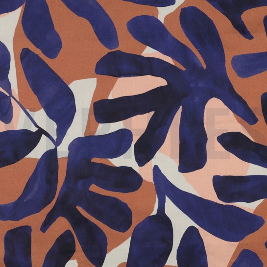 KATOEN SATIJN DIGITAAL BLADEREN BLAUW #7