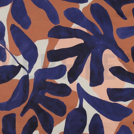 KATOEN SATIJN DIGITAAL BLADEREN BLAUW (hover)