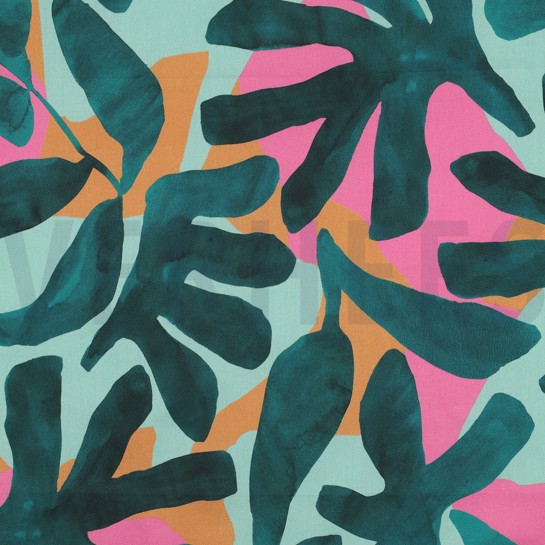 KATOEN SATIJN DIGITAAL BLADEREN GROEN #7