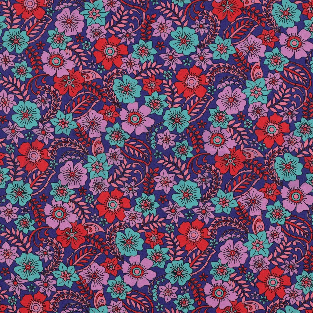 FINE POPLIN FLOWERS NAVY
