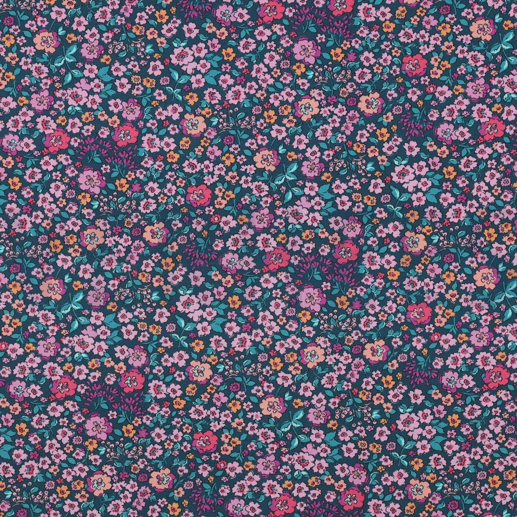 FINE POPLIN DIGITAL FLOWERS DARK PETROL