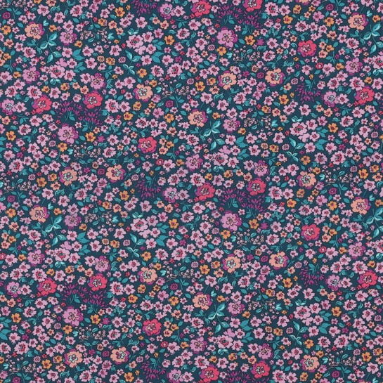 KATOENEN POPLIN DIGITAAL BLOEMEN DONKER PETROL #7