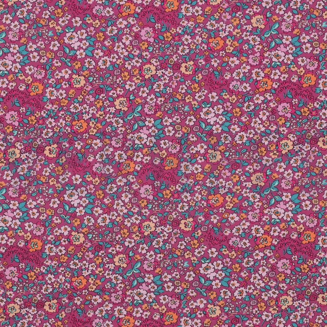 FINE POPLIN DIGITAL FLOWERS FUCHSIA
