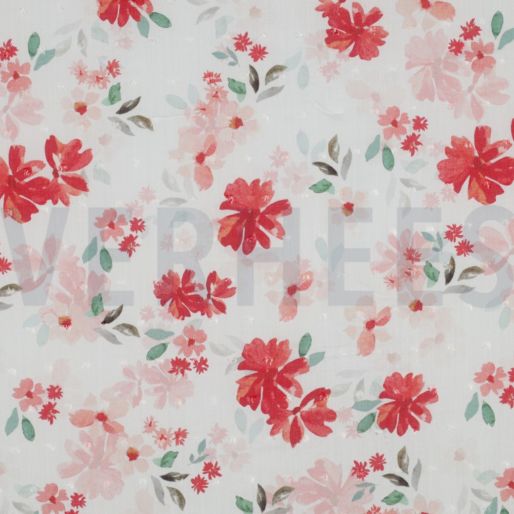 VISCOSE DOBBY DIGITAL FLOWERS WHITE