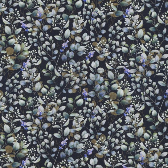 VISKOSE POPELINE STRETCH DIGITAL BLÄTTER MARINEBLAU #7