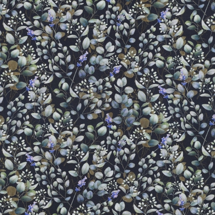 VISKOSE POPELINE STRETCH DIGITAL BLÄTTER MARINEBLAU (hover)