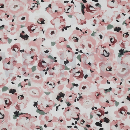 VISCOSE POPLIN STRETCH DIGITAL FLOWERS WHITE (hover)