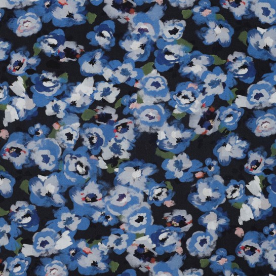 VISCOSE POPLIN STRETCH DIGITAL FLOWERS NAVY #7