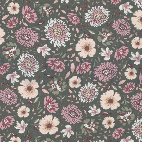 LINEN VISCOSE WASHED FLOWERS SEAWEED #7