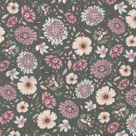 LEINEN VISKOSE GEWASCHEN BLUMEN SEETANGGRÜN (hover)