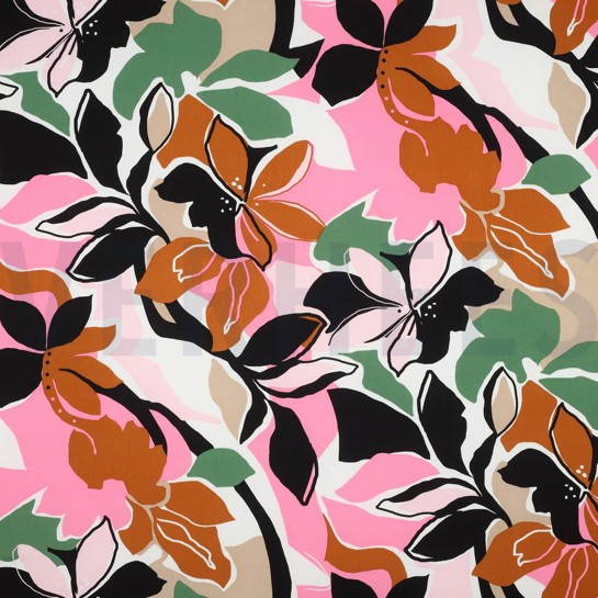 LENZING™ ECOVERO™ FLEURS ROSE / VERT #7