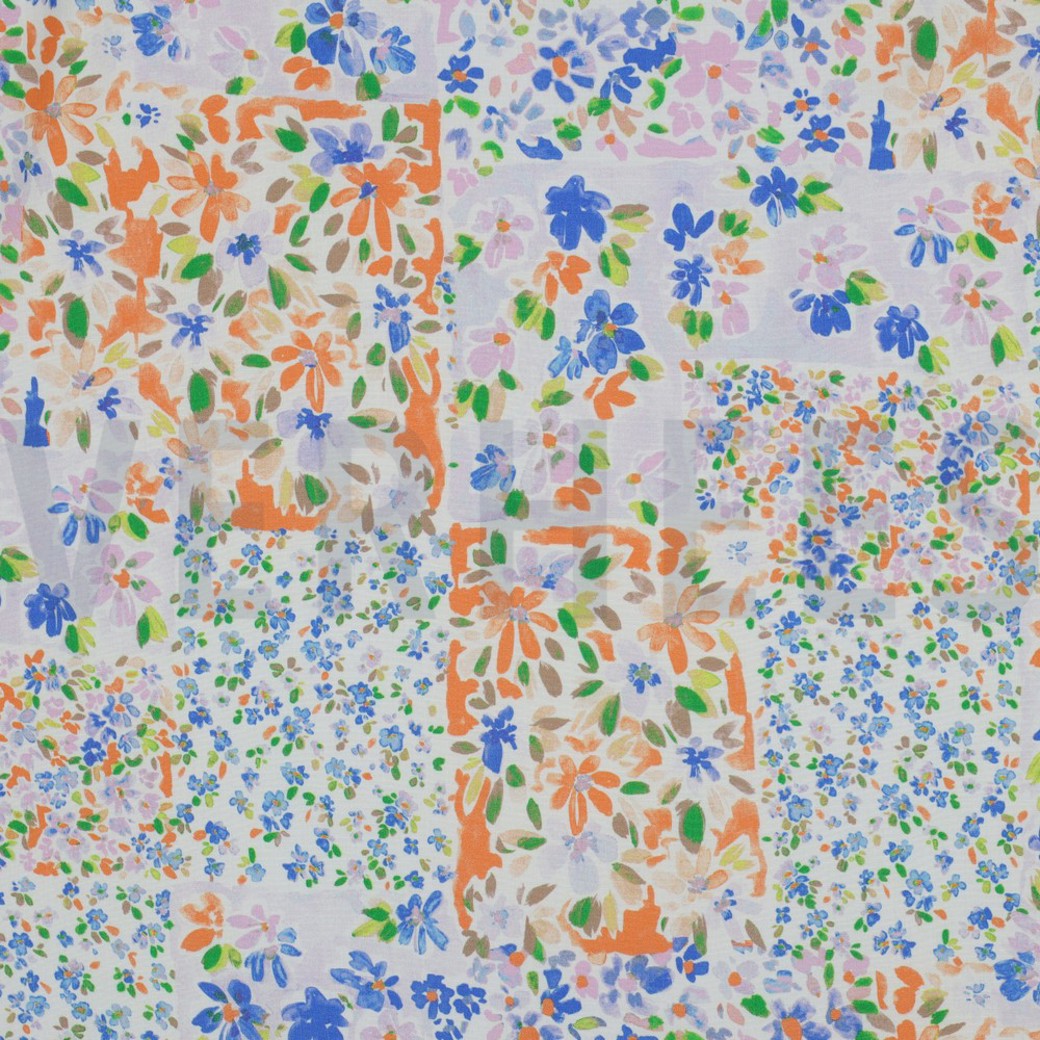 RADIANCE DIGITAL PATCHWORK FLOWERS INDIGO / ORANGE