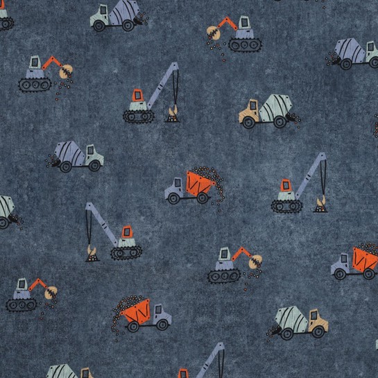 POPELINE DE COTON DIGITAL VÉHICULES DE TRAVAIL BLEU #7