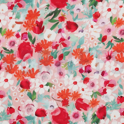 VISKOSE SATIN DIGITAL BLUMEN HELLROSA (hover)