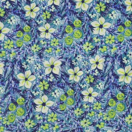 VISKOSE SATIN DIGITAL BLUMEN MARINEBLAU (hover)