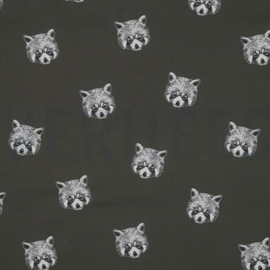 BAUMWOLLE POPELINE DIGITAL ROTE PANDAS SEETANGGRÜN #7