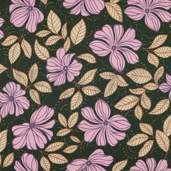 KATOEN SATIJN BLOEMEN DONKERGROEN #7