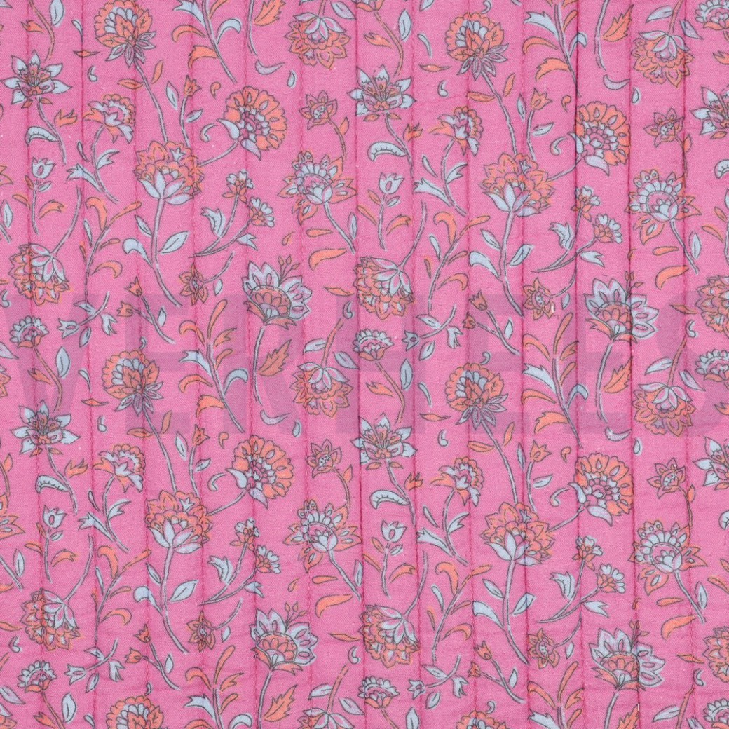 STEPPED DOUBLE GAUZE FLOWERS 2-SIDED FUCHSIA/LIGHT BLUE