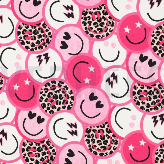 FRENCH TERRY DIGITAL LUSTIGE GESICHTER ROSA #7