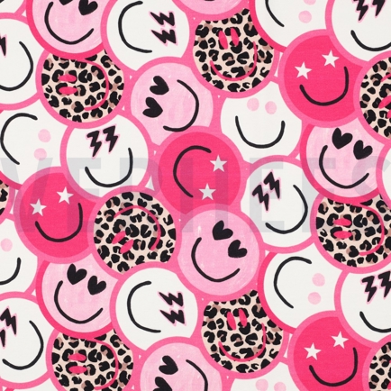 FRENCH TERRY DIGITAL LUSTIGE GESICHTER ROSA (hover)