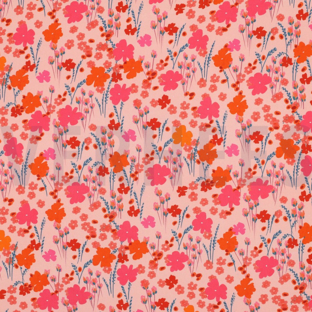 LENZING ECOVERO DIGITAL FLOWERS PEACH