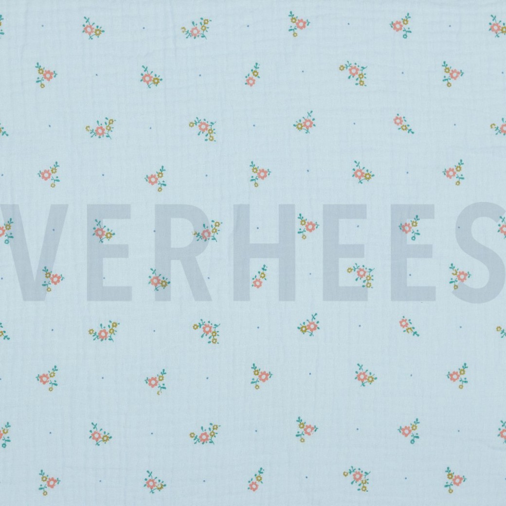 DOUBLE GAUZE FLOWERS LIGHT BLUE