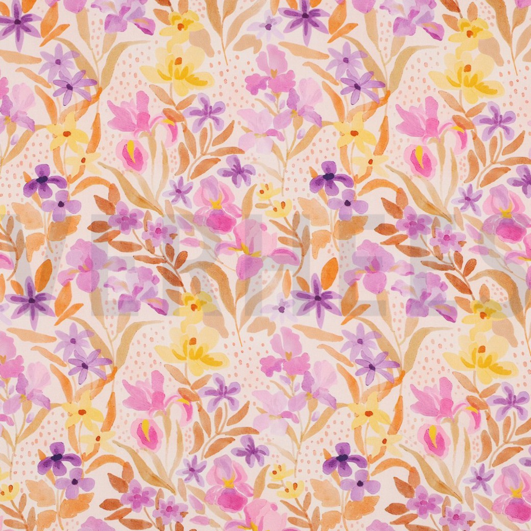 LENZING ECOVERO DIGITAL FLOWERS PEACH