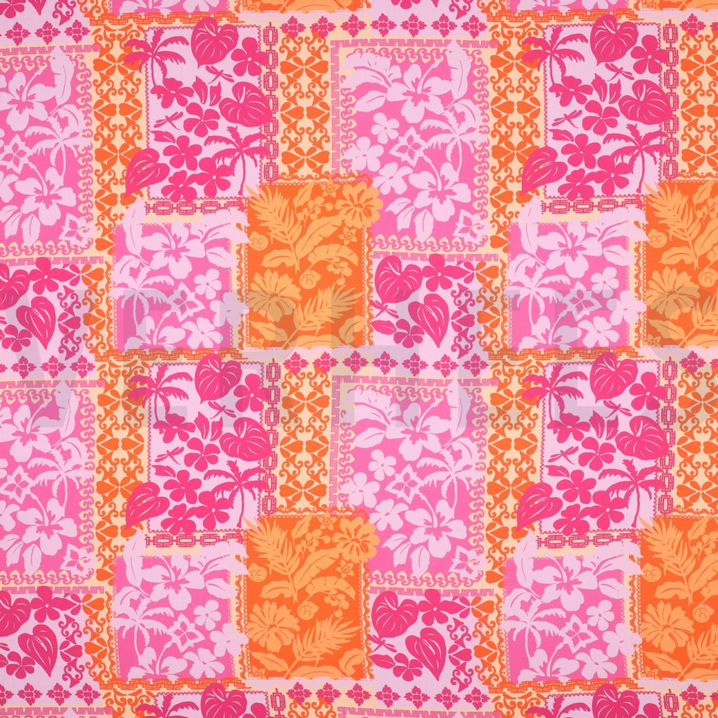 LENZING ECOVERO FLOWERS PATCHWORK FUCHSIA