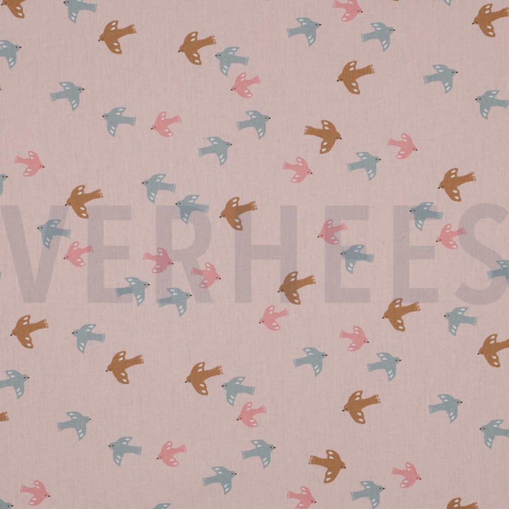 POPLIN GOTS BIRDS AND BUTTERFLIES POWDER