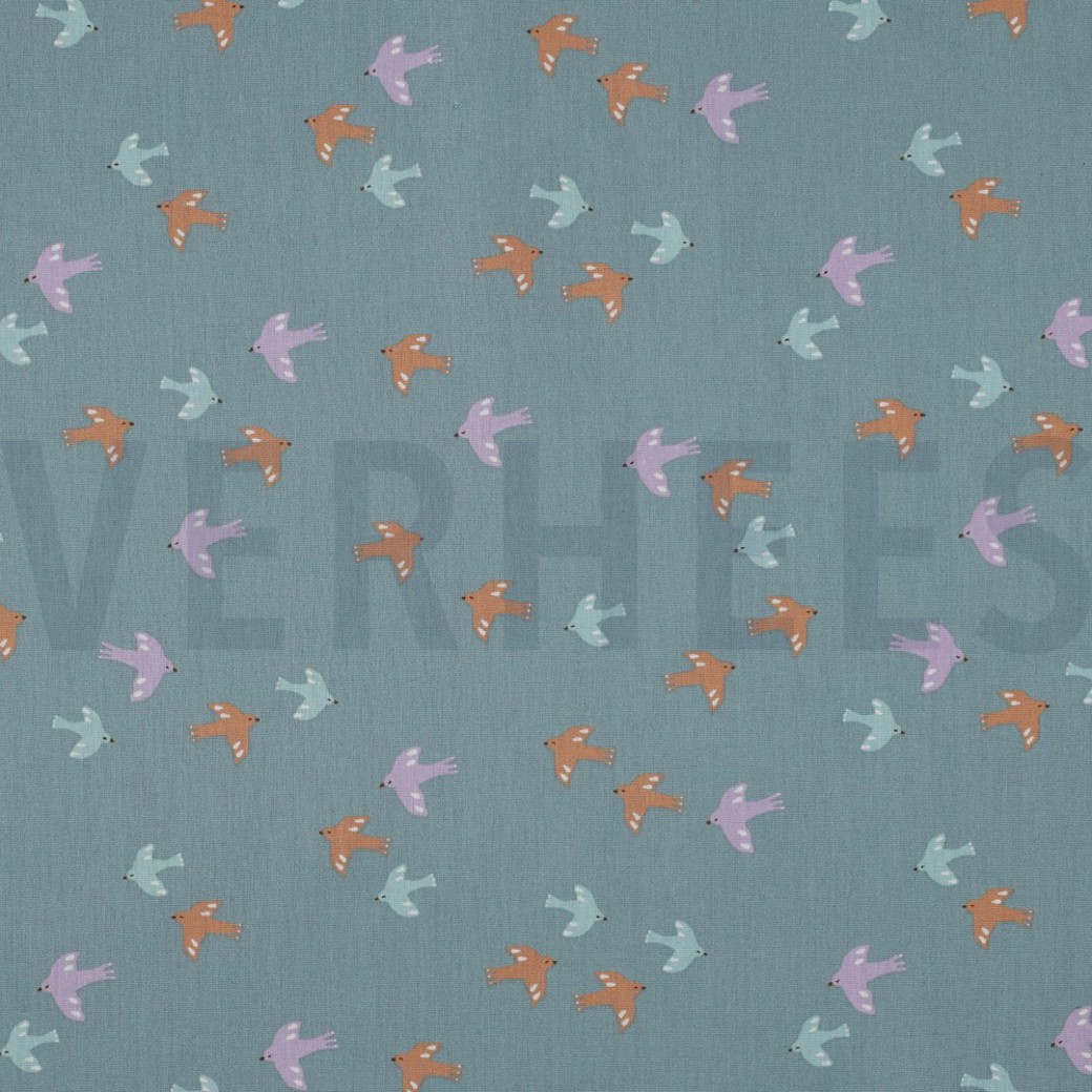 POPLIN GOTS BIRDS AND BUTTERFLIES DARK MINT