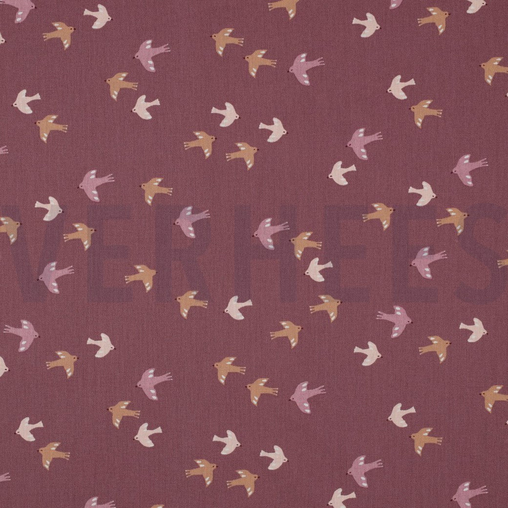 POPLIN GOTS BIRDS AND BUTTERFLIES WINE RED