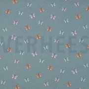 POPLIN GOTS BIRDS AND BUTTERFLIES DARK MINT (thumbnail)