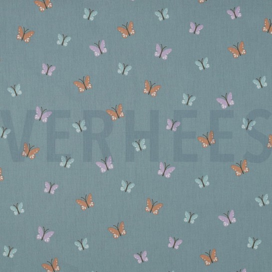 POPLIN GOTS BIRDS AND BUTTERFLIES DARK MINT #7