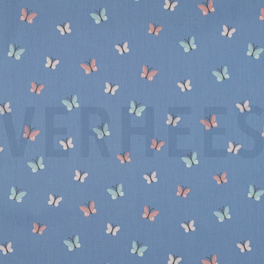 POPLIN GOTS BIRDS AND BUTTERFLIES BLUE #7