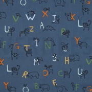 POPLIN GOTS ANIMAL ALPHABETH BLUE (thumbnail)