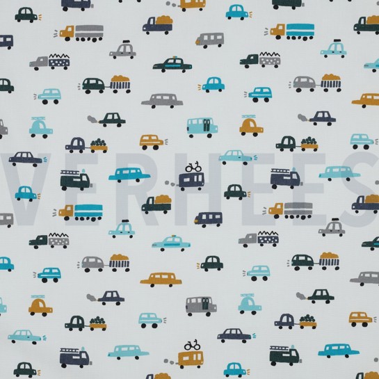 BAUMWOLLE POPELINE AUTOS WEISS #7