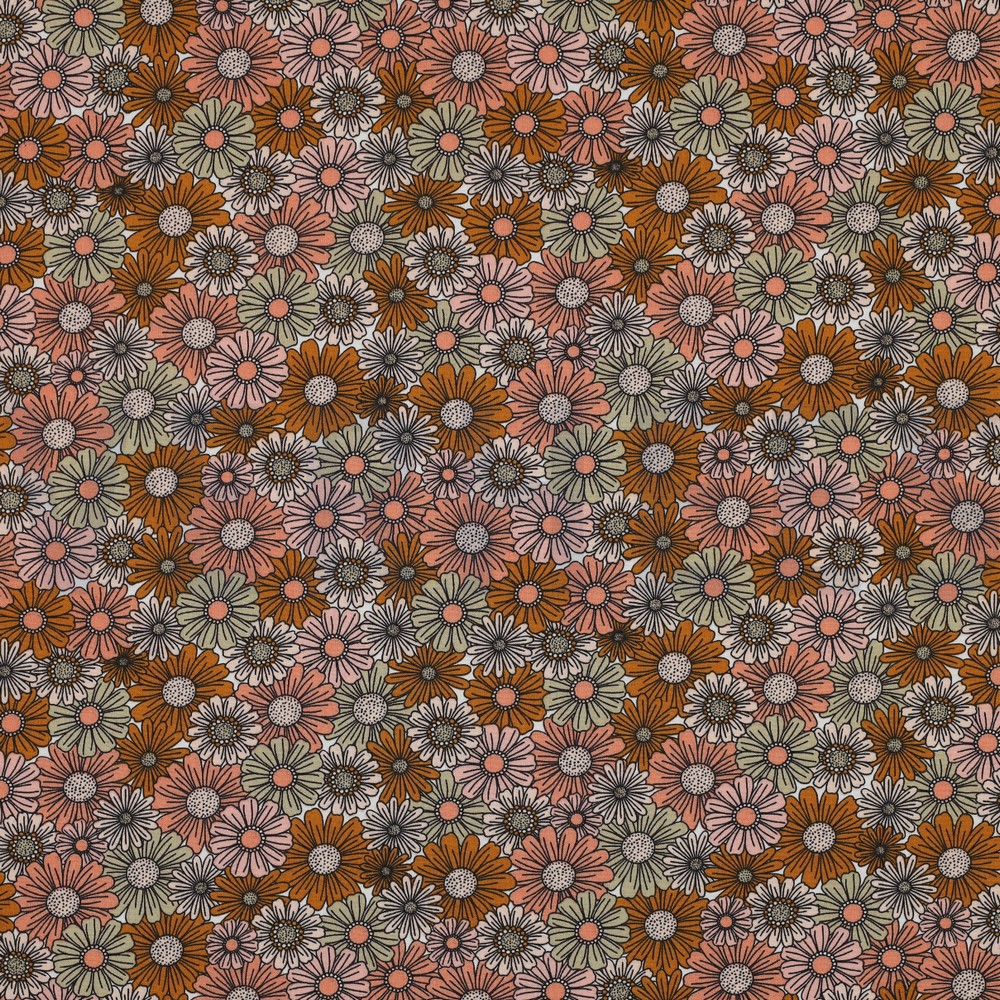 FINE POPLIN FLOWERS SALMON (hover)